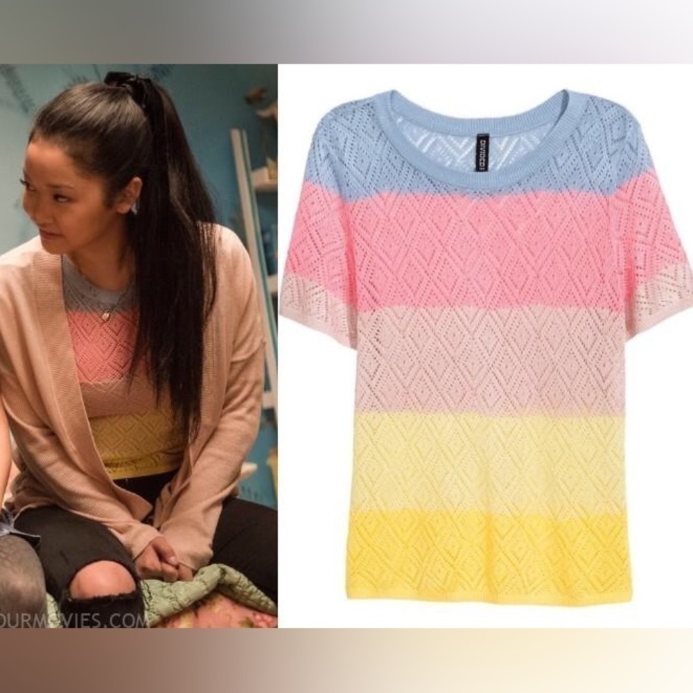 H&M Multicolored Lace Knit Short Sleeve Top Size S